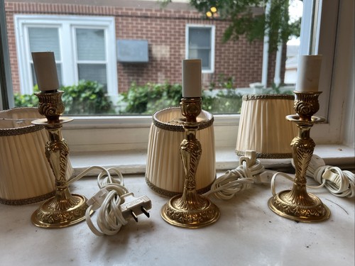 Rare Trio Set Of Vintage Brass Hollywood Regency Table Lamps - photo 2