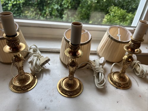 Rare Trio Set Of Vintage Brass Hollywood Regency Table Lamps - photo 4