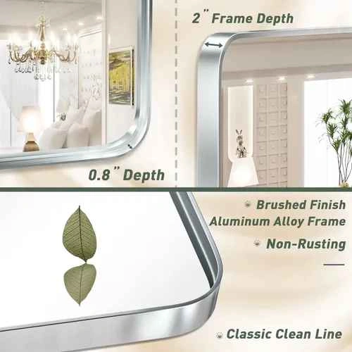 Tokeshimo 48x36 Inch Brushed Silver Bathroom Vanity Mirror - photo 2