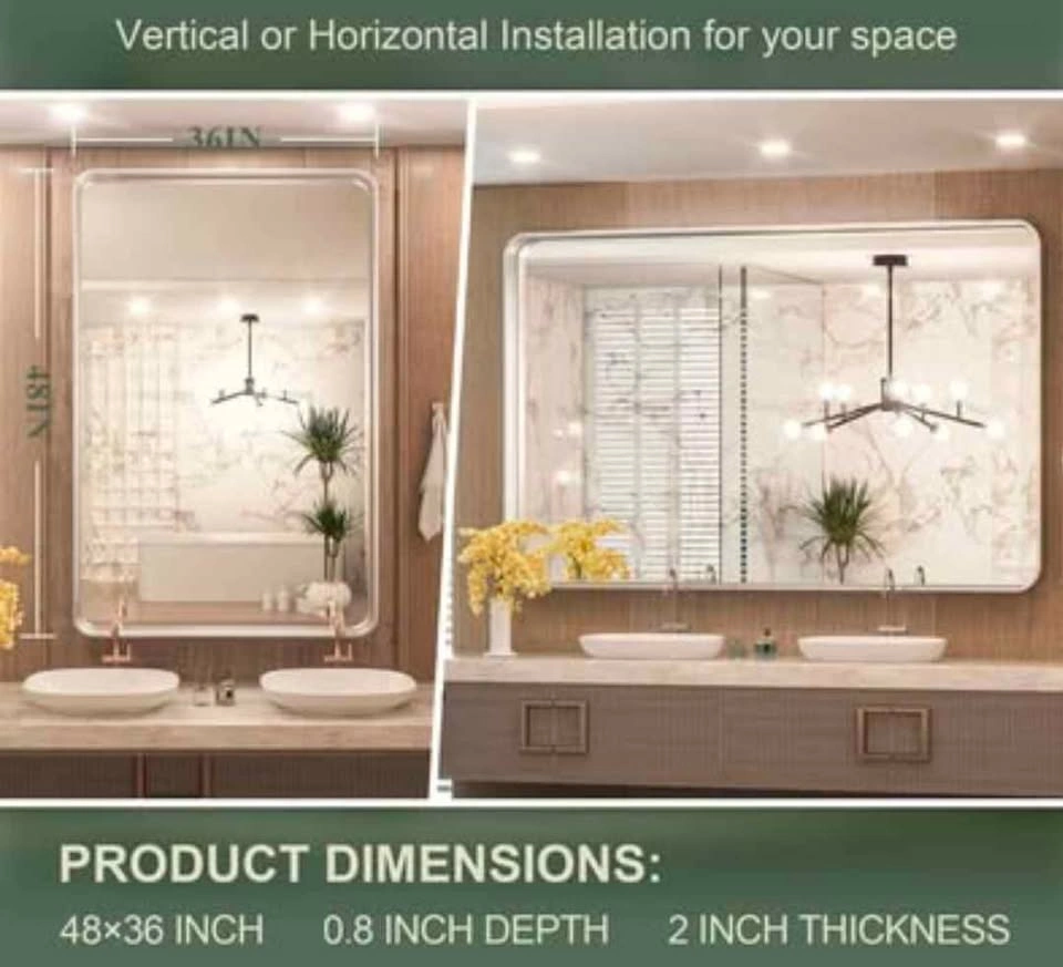 Tokeshimo 48x36 Inch Brushed Silver Bathroom Vanity Mirror - photo 3