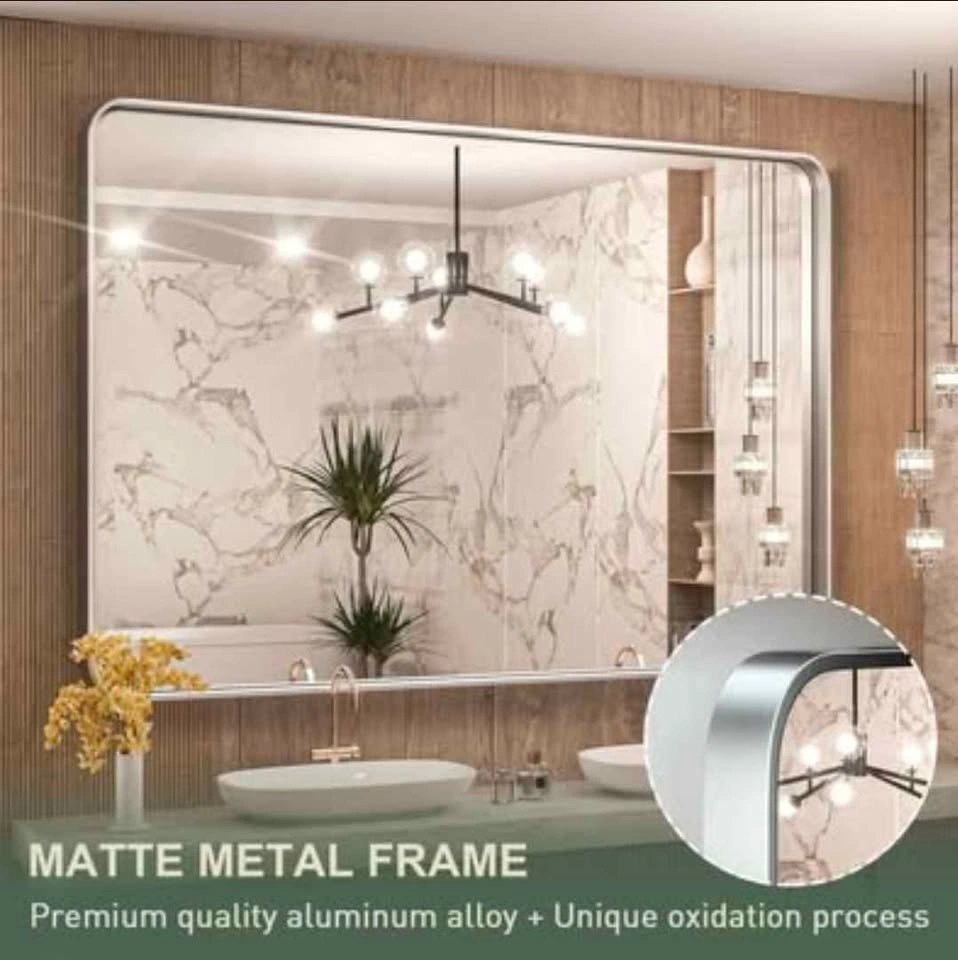 Tokeshimo 48x36 Inch Brushed Silver Bathroom Vanity Mirror - photo 4