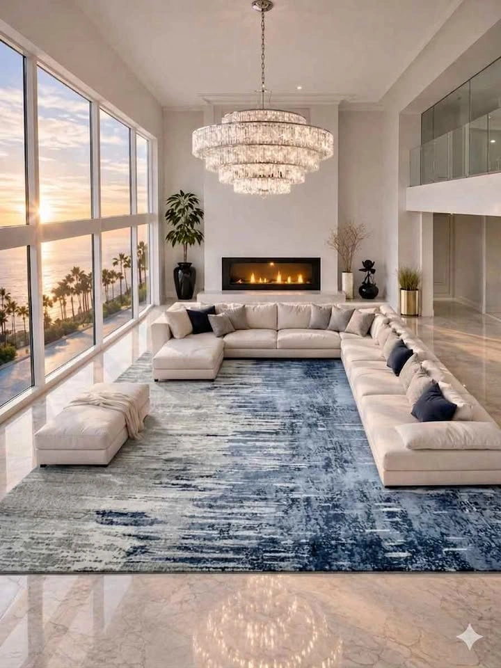9x12 ft Soft New Machine Washable Area Rug Blue Abstract