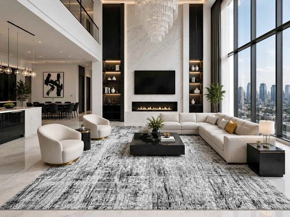 Black & White Washable Area Rug – 9×12 ft