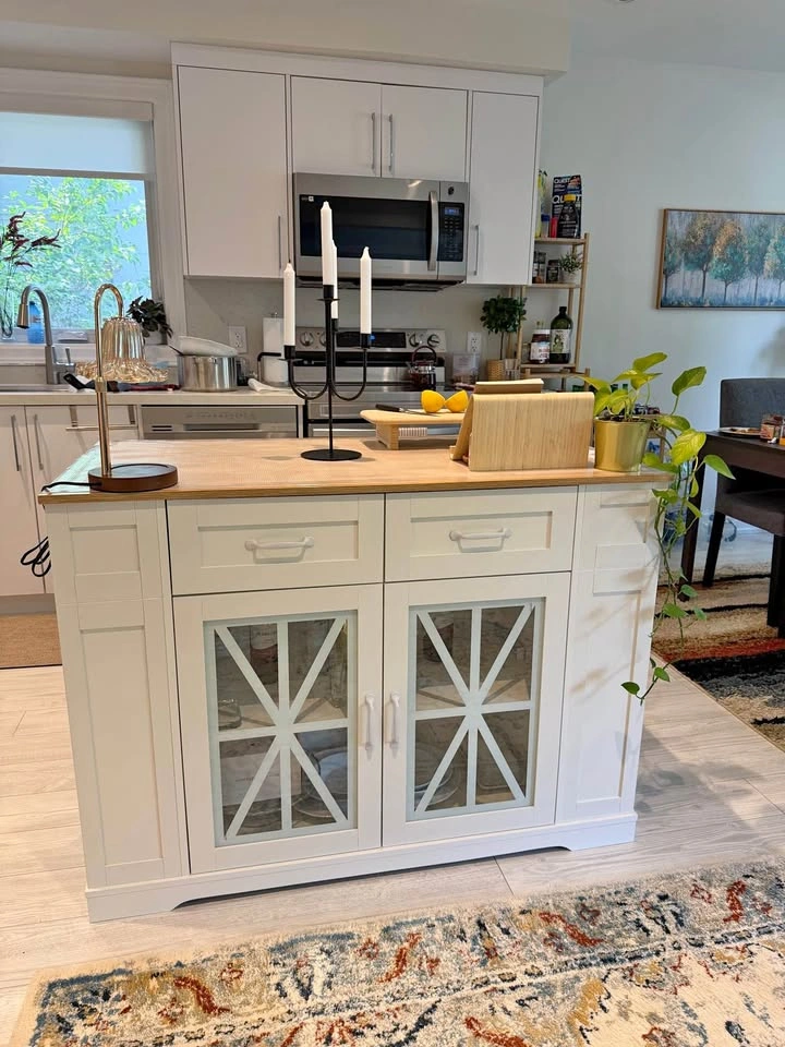 DWVO 47” Kitchen Island Set with 2 Stools, Storage & Power Outle