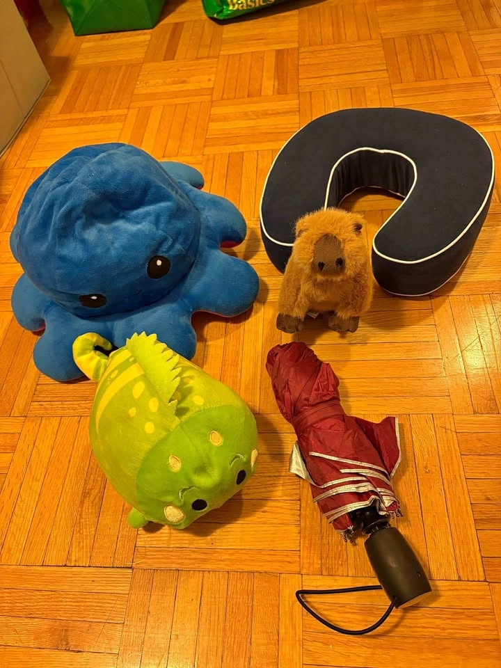 Plush Toys, Travel Neck Pillow, and Compact Umbrella Bundle