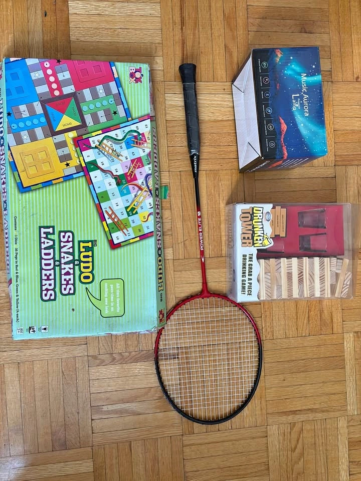 Board Games, Badminton Racket & Aurora Lamp