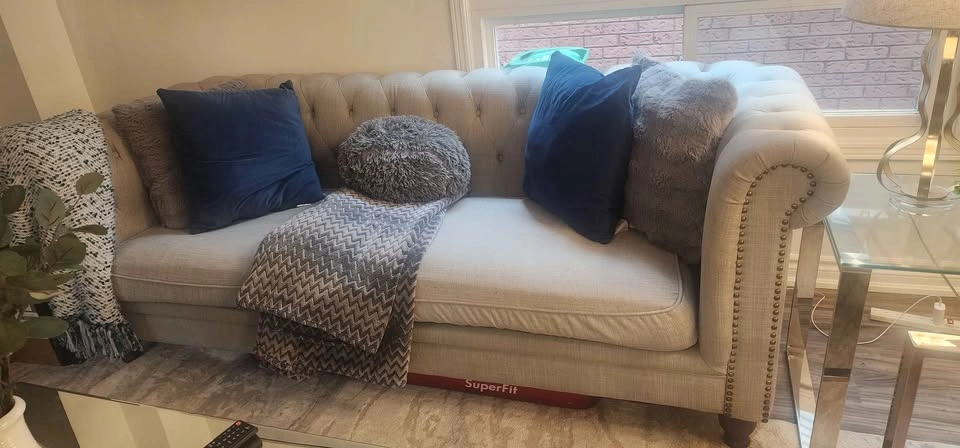 Light Grey Tufted Sofa (2 available)