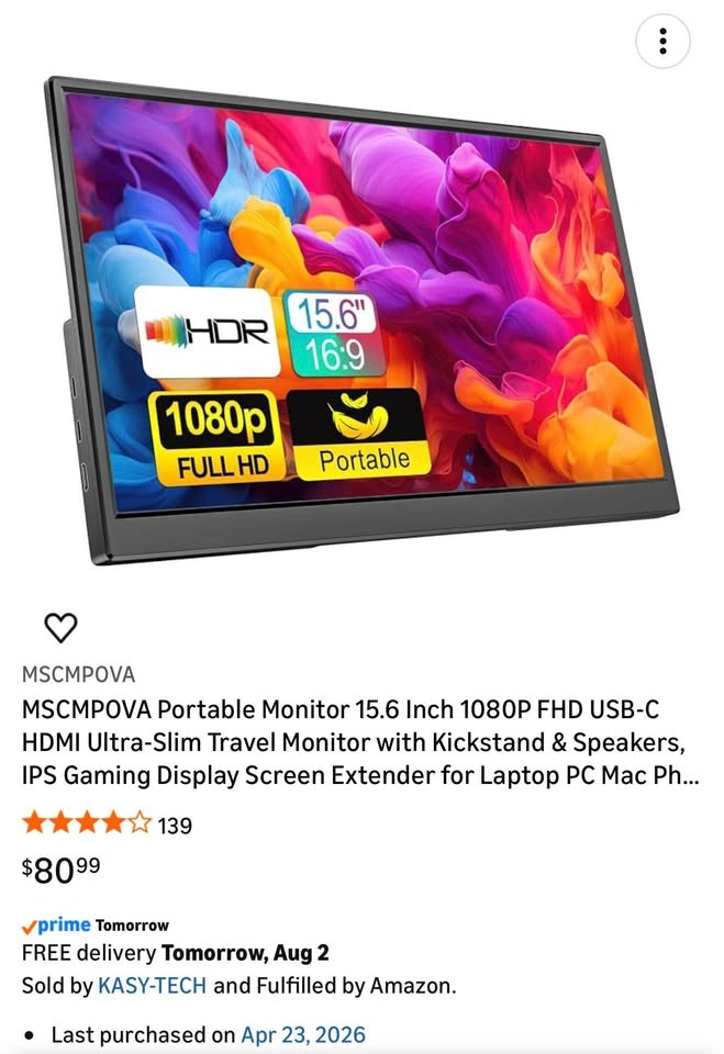 Portable Monitor - MSCMPOVA 15.6 Inch 1080P FHD - photo 2