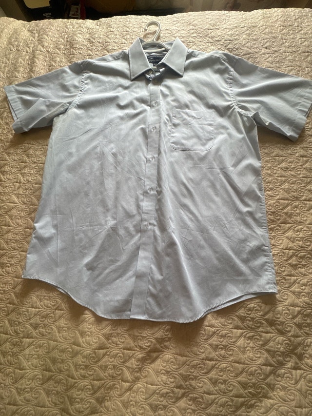 blue short sleeved shirt