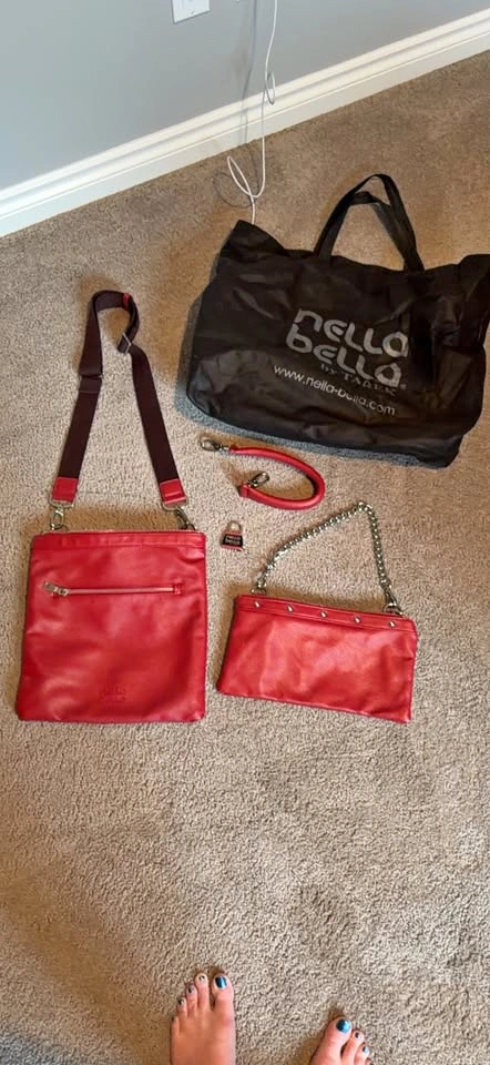 Nella Bella Red Bags (purses) with interchangeable straps