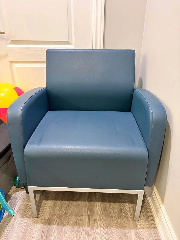 Like New Blue Faux Leather Armchair – Moving Sale