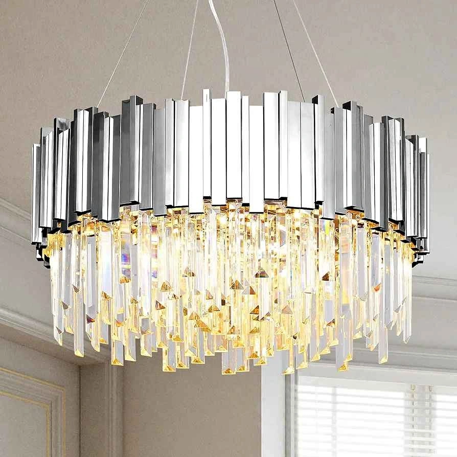 MarkDee 24" Chrome Round Modern 8 Lights Crystal Chandelier