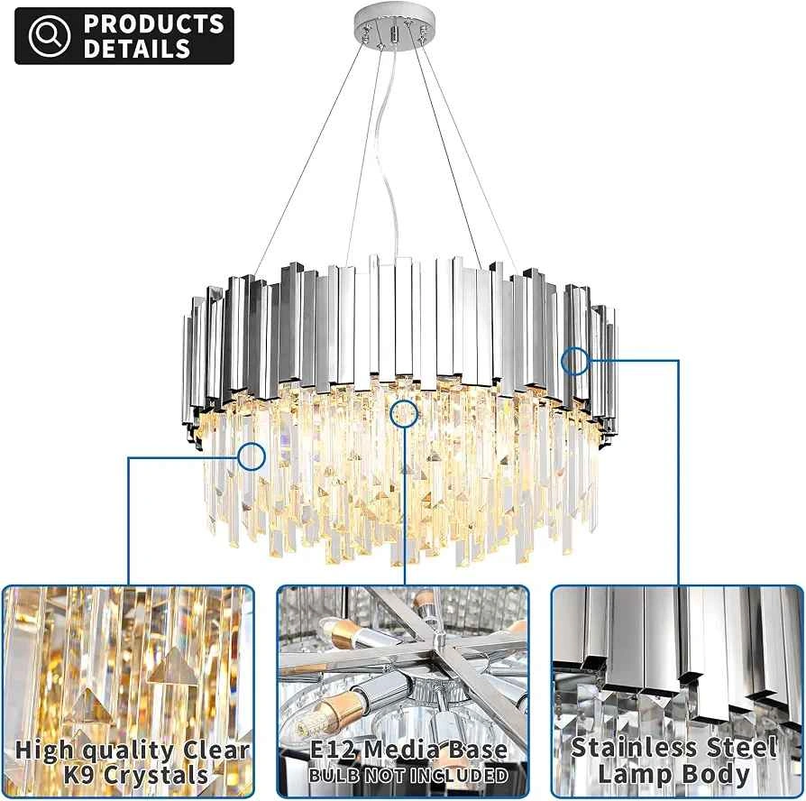 MarkDee 24" Chrome Round Modern 8 Lights Crystal Chandelier - photo 2
