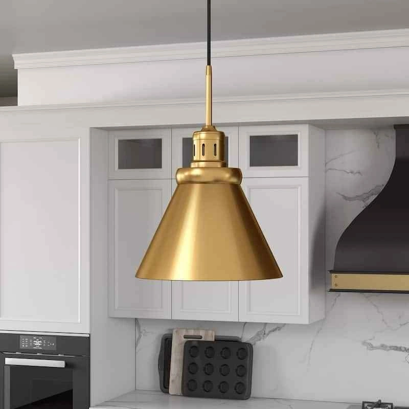 Zeno 12" Wide Industrial Pendant Light - Brushed Brass - photo 2