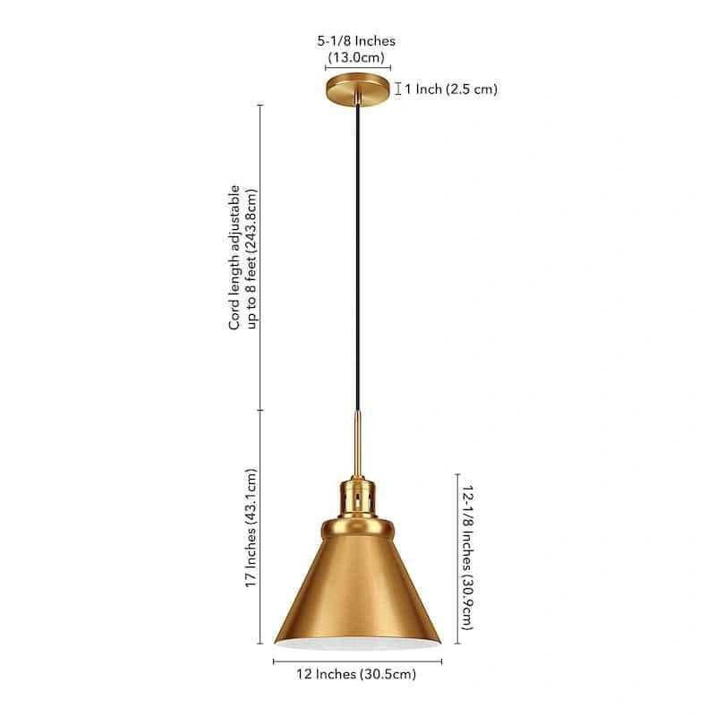 Zeno 12" Wide Industrial Pendant Light - Brushed Brass - photo 3