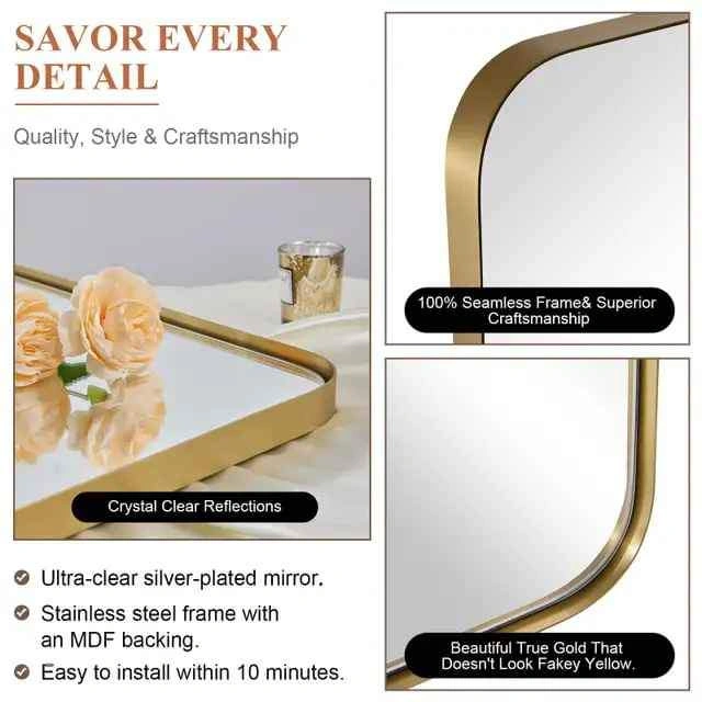 BRAND NEW - ANDY STAR 24''x36'' Gold Brushed Metal Mirror - photo 4