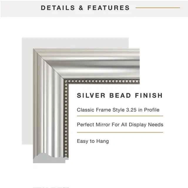 BRAND NEW MCS 42 x 30 Inch Silver Beaded Rectangular Wall Mirror - photo 2