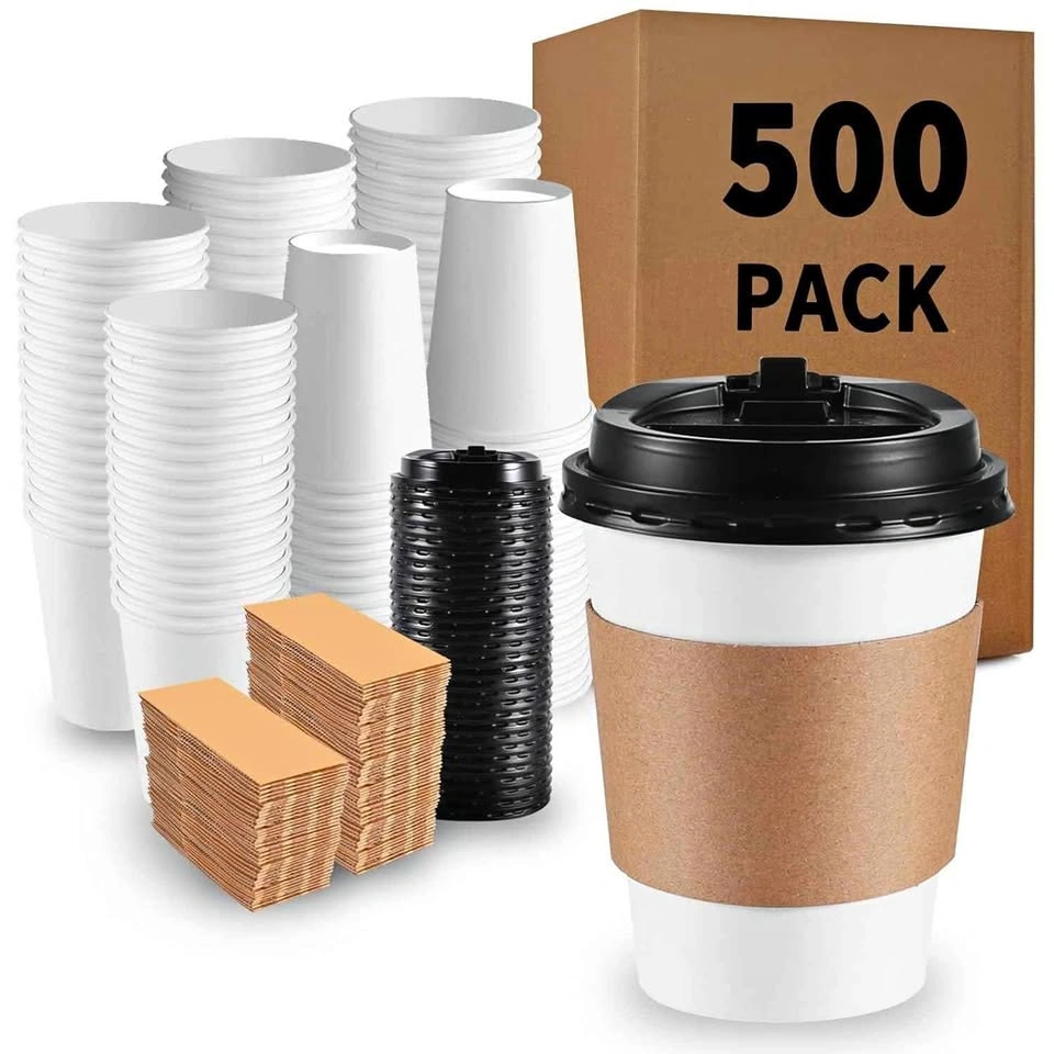 WUHUIXOZ 500 Pack Paper Coffee Cups with Lids and Sleeves