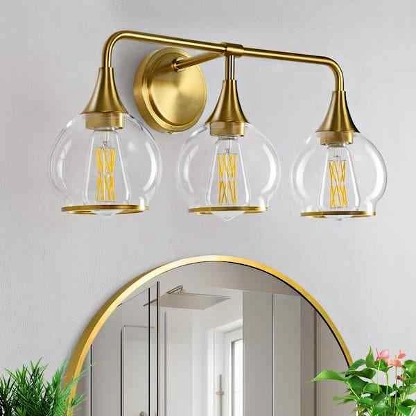 NEW HAHZT 3-Light 22.4 Inch Gold Bathroom Vanity Light