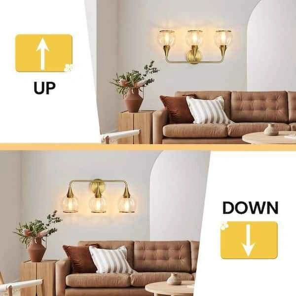 NEW HAHZT 3-Light 22.4 Inch Gold Bathroom Vanity Light - photo 2