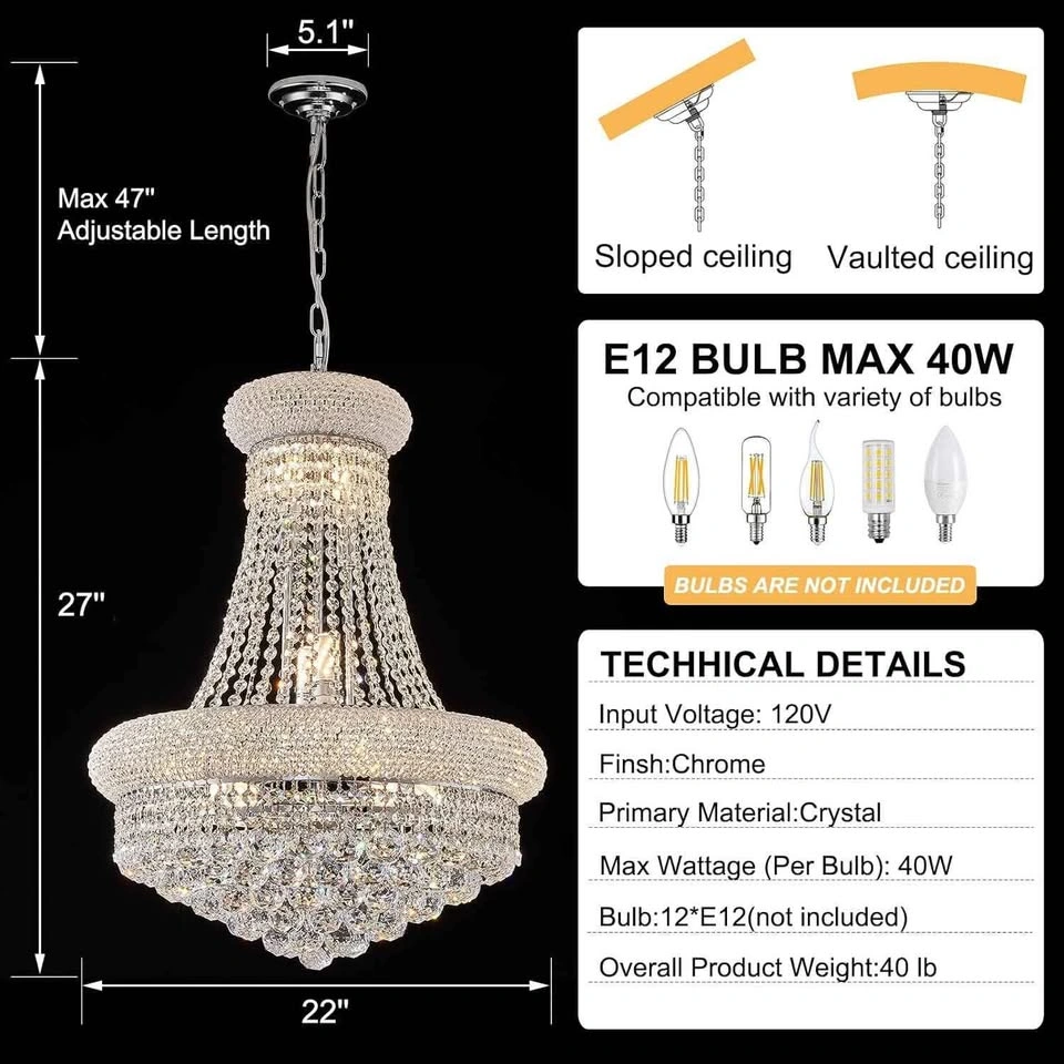 Homeooze 12-Light Empire Crystal Chandelier Chrome New - photo 2