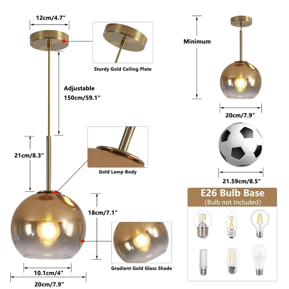 KCO Lighting Modern Gold Glass Pendant Light Fixture - photo 3