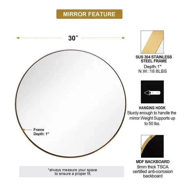 BRAND NEW - ANDY STAR 30" Round Gold Metal Frame Mirror - photo 4