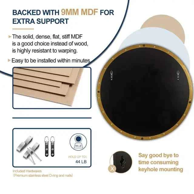 BRAND NEW - ANDY STAR 30" Round Gold Metal Frame Mirror - photo 5