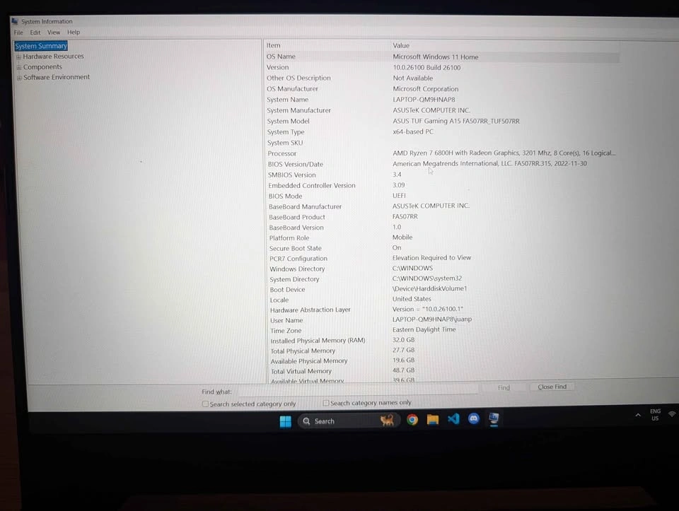 ASUS TUF Gaming A15 Laptop 3070 32GB RAM - photo 2