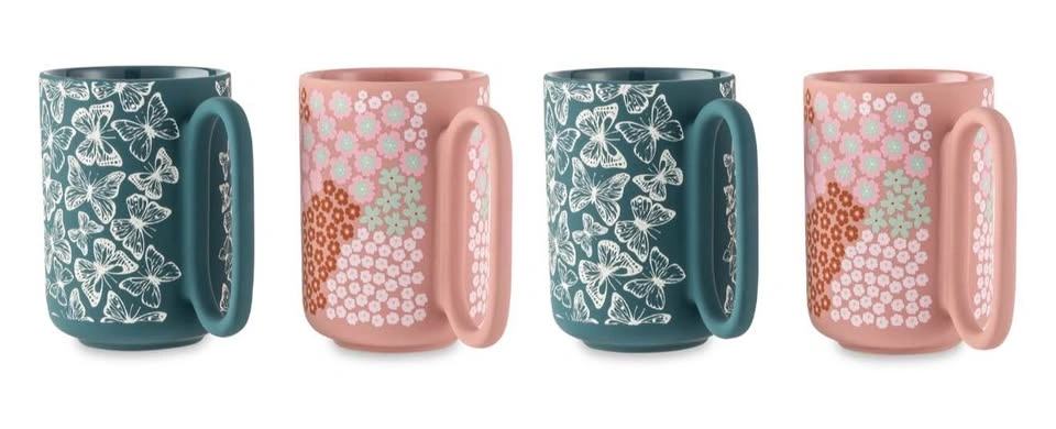 New & Packed Stoneware Tea/Coffee Mugs with Flower Design - photo 2