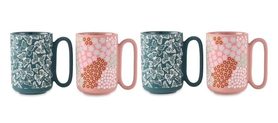 New & Packed Stoneware Tea/Coffee Mugs with Flower Design - photo 3