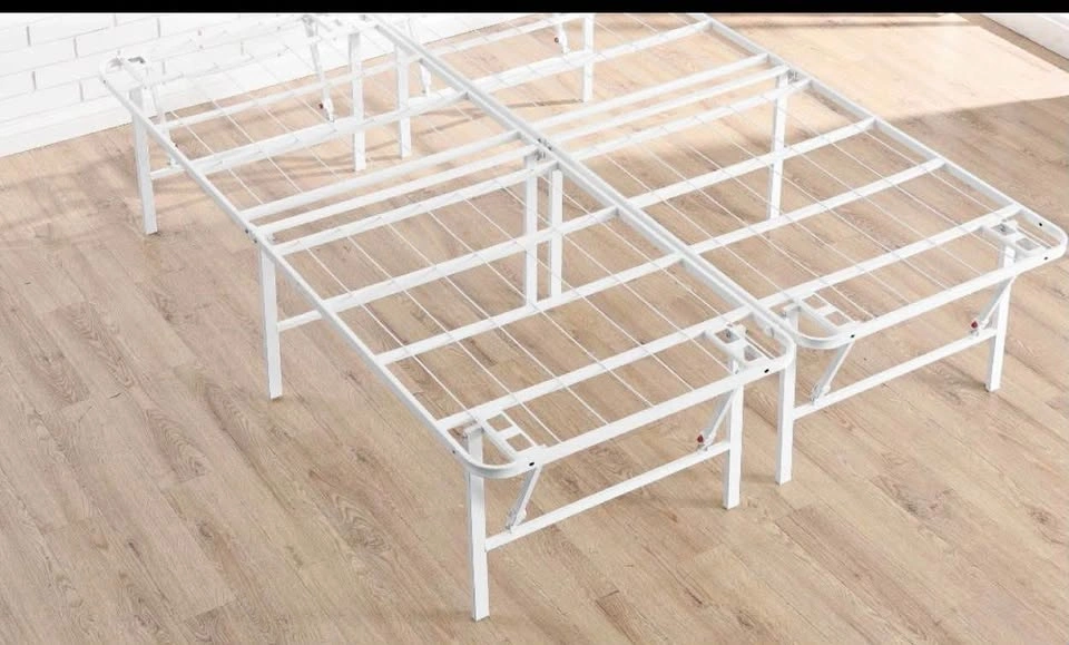 Queen Metal Foldable Bed Frame, White, New