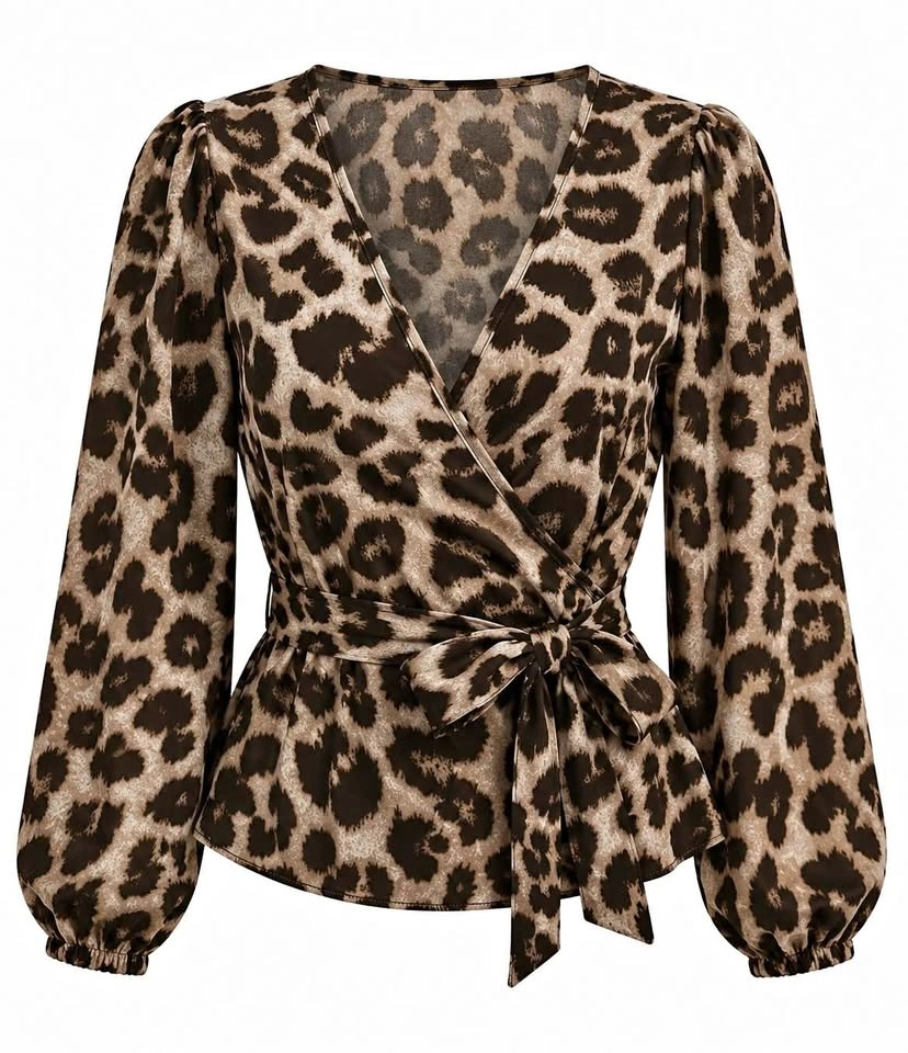 Brand new Leopard Print Long Sleeve Wrap Blouse size L