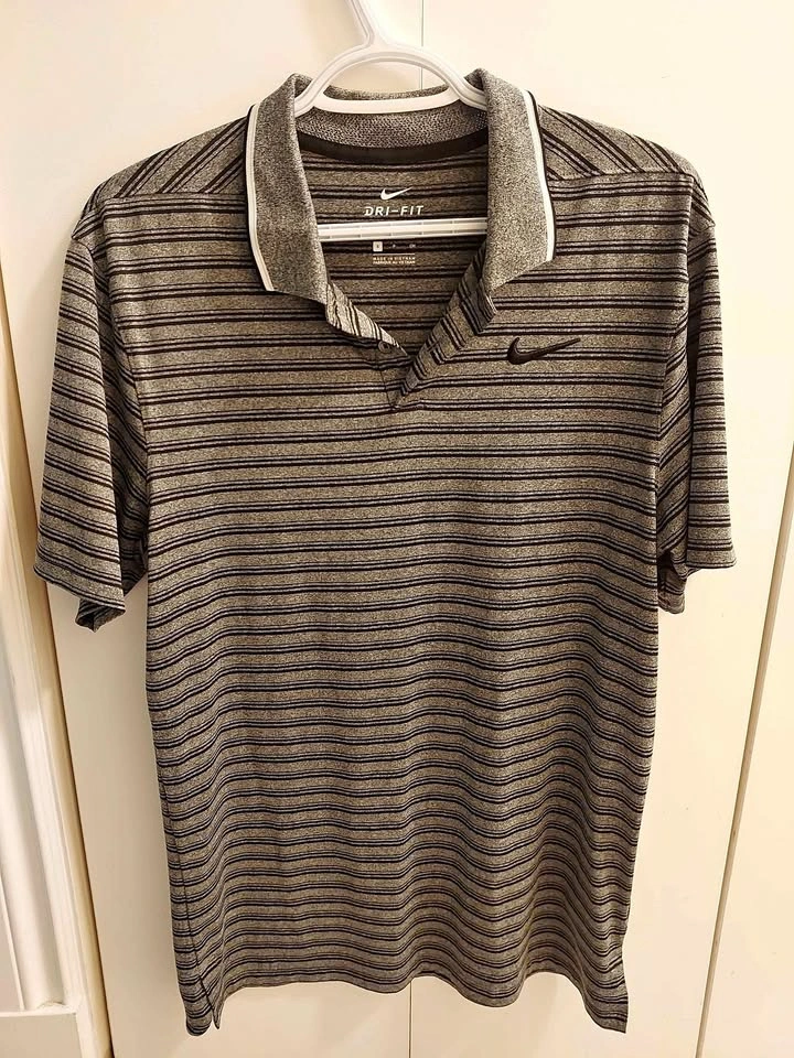Nike Mens Vapor Control Golf Polo Shirt Black Gray Stripes Small