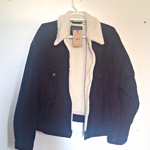 Levi's Men's Black Lined Cotton Trucker Jacket Button Front Spre