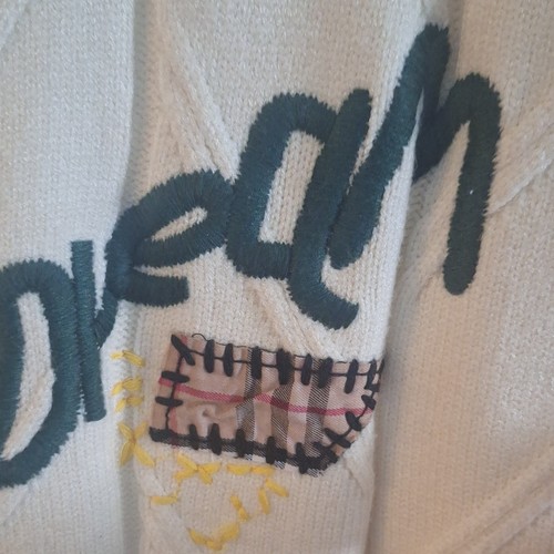 ebossy Cable-Knit Cardigan Sweater White L Button Embroidered Pa - photo 3