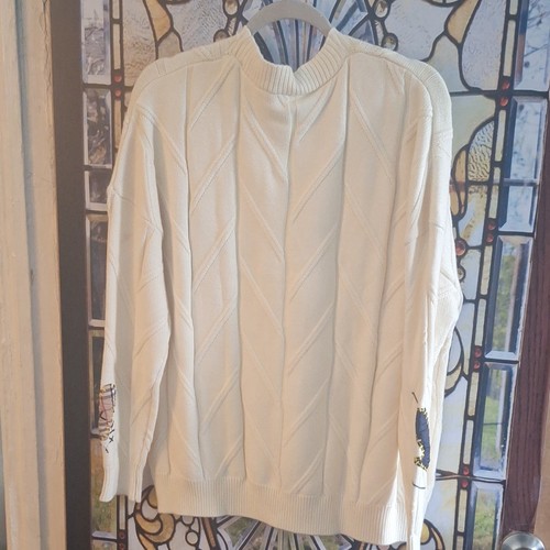 ebossy Cable-Knit Cardigan Sweater White L Button Embroidered Pa - photo 4