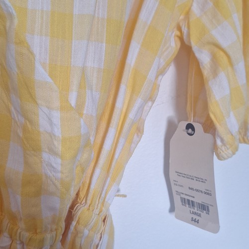 St. John's Bay Yellow White Gingham Wrap V-Neck Tie Puff Sleeve - photo 5