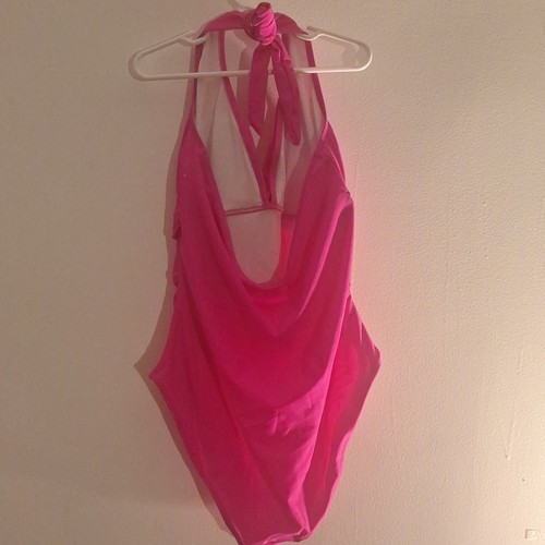 Women’s Pink Solid Halter One-Piece Swimsuit Tie Front Lined Siz - photo 3