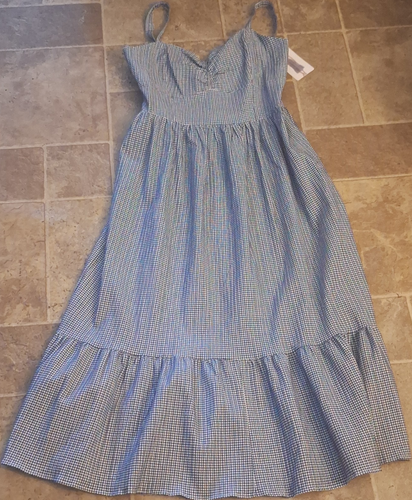 Draper James Blue/White Gingham Smocked Ruffle Midi Dress, L - photo 2