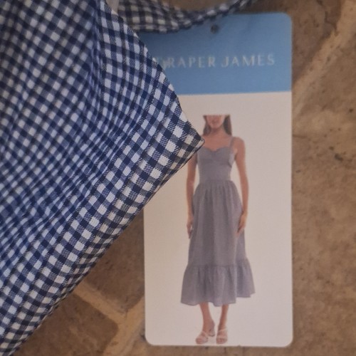 Draper James Blue/White Gingham Smocked Ruffle Midi Dress, L - photo 3