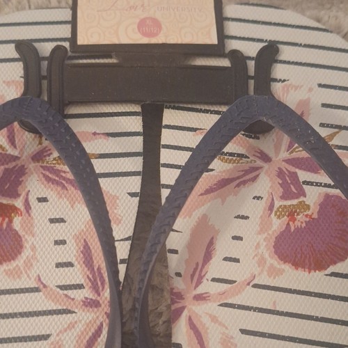 Love University Women's Floral Striped Flip Flops White Navy 11/ - photo 2