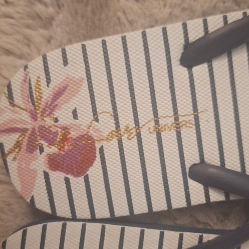 Love University Women's Floral Striped Flip Flops White Navy 11/ - photo 4