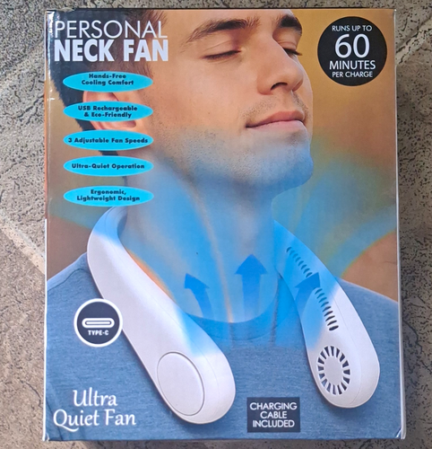 Bladeless Neck Fan Quiet Rechargeable USB Type-C 3 Speed 60min T
