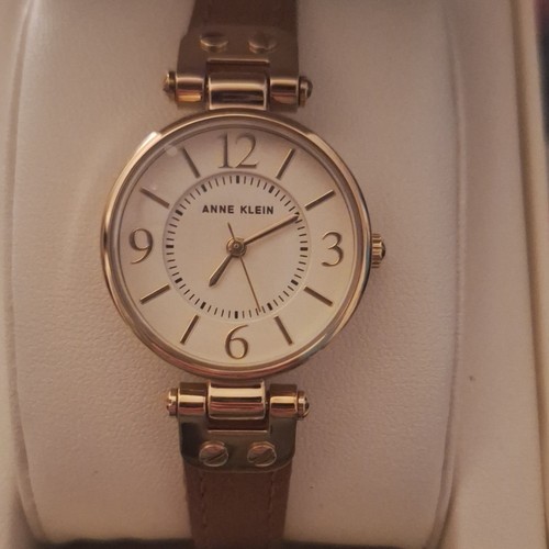 Anne Klein Women's Dress Watch Brown Leather Strap Gold Case