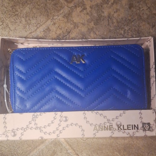 Anne Klein Quilted Chevron Zip-Around Blue Women's Wallet