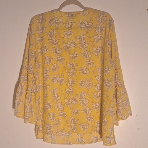 ZAC & RACHEL Yellow White Floral Ruffle V-Neck Blouse L - photo 3