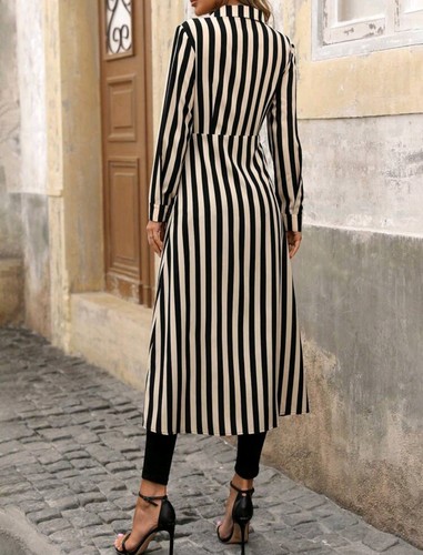 Black/White Striped Shirt Dress Button Front Collared 3/4 Sleeve - photo 2