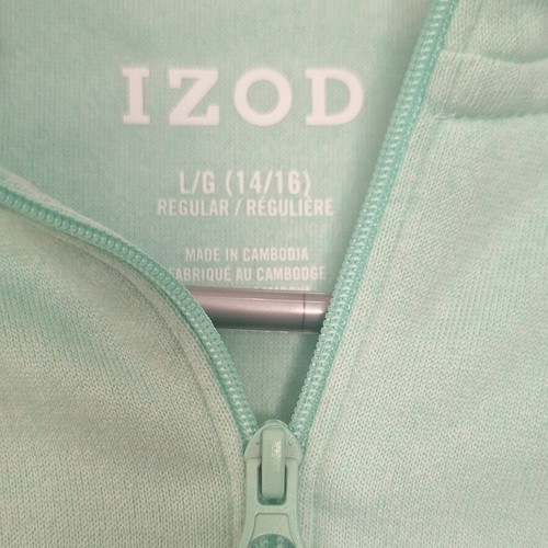 IZOD Mint Green Solid 1/4 Zip Mock Neck Sweatshirt L/G 14/16 - photo 2