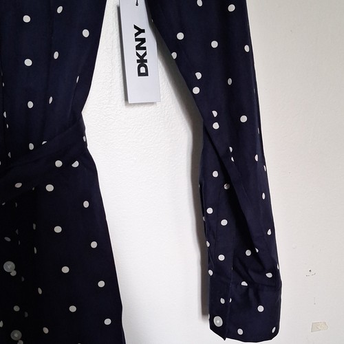 DKNY Navy/White Polka Dot Belted Shirt Dress Size 16 - photo 4